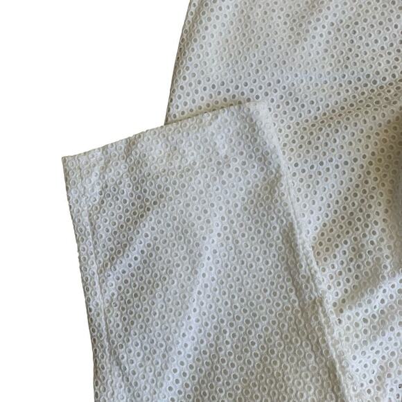 J.Crew Sz 0 White Eyelet Patio Pants Trousers Cropped Straight Preppy Elegant - Picture 7 of 16